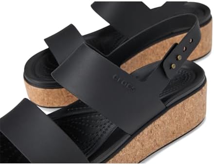 Femme Brooklyn Cork Low Wedge Sandales, Black/Black, 34/35 EU