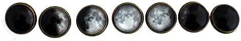 Moon Phase Stud Earrings, Set of 7 Lunar Phases (Antique Bronze Tone)