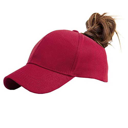 Cotton Ponytail Hats Pony Tail Caps Baseball for Women (Burgundy+White)