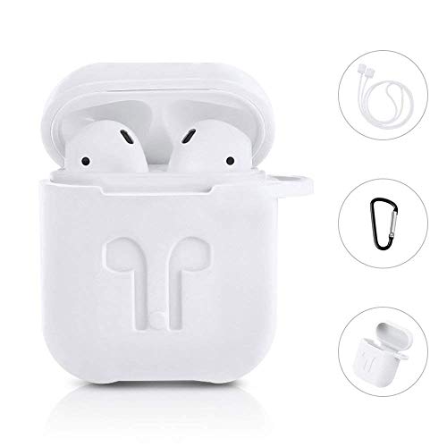 AirPods Protective Case, 3 in 1 Silicone Headphones Accessories Cover Skin Dustproof for Apple Airpods Charging Case with Keychain and Sports/Anti-Lost Strap(White)