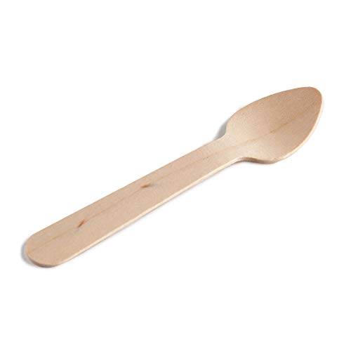 Thali Outlet - 100 x Wooden Birchwood Teaspoons 110mm Disposable Biodegradable Takeaway
