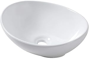 Lordear Oval Vessel Sink 16"x13" Bathroom Vessel Sink Modern Egg Shape Above Counter White Porcelain Ceramic Vanity Sink Art Basin