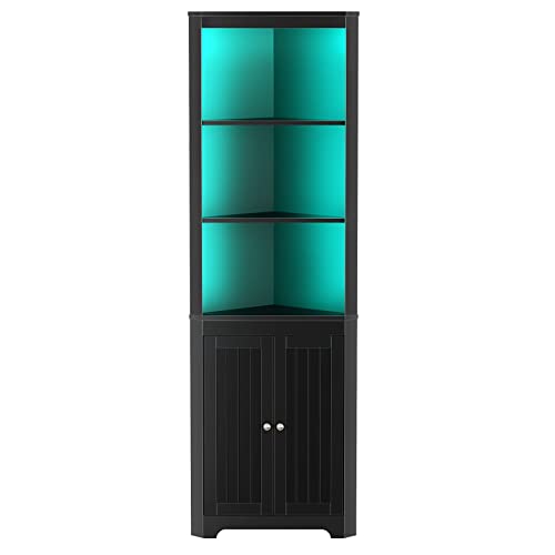 Rolanstar 4-Tier Narrow Bookshelf - Corner Storage Rack, Rustic Brown, For Living Room, Bathroom, Balcony