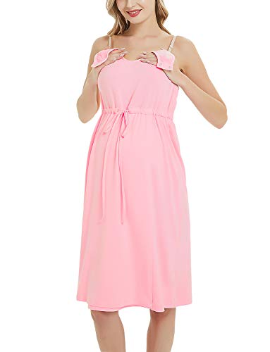3 in 1 Labor delivery Hospital Gown Maternity Nursing Nightgown Split Front Dress for Breastfeeding Pink S - Thumbnail 3
