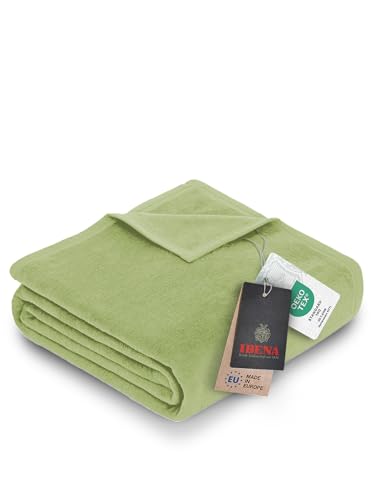 Ibena Porto XXL Decke 180x220 cm – Baumwollmischung weich, warm & waschbar, Tagesdecke grün einfarbig