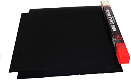 BBQ Grill Mats | XL 20x17in | Set of 2 | Non-stick PTFE, PFOA Free | Easy to Clean | Extra Thick | Great for All Grills, Stove Top Pans, Baking Pans, and Oven Liner | Can Be Cut to Any Size
