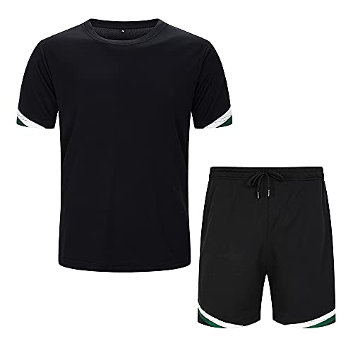 AOTORR Men's 2 Pieces Athletic Sports Sets T-Shirt and Shorts Set Mesh Tracksuit Outfits TZ82 Black XL