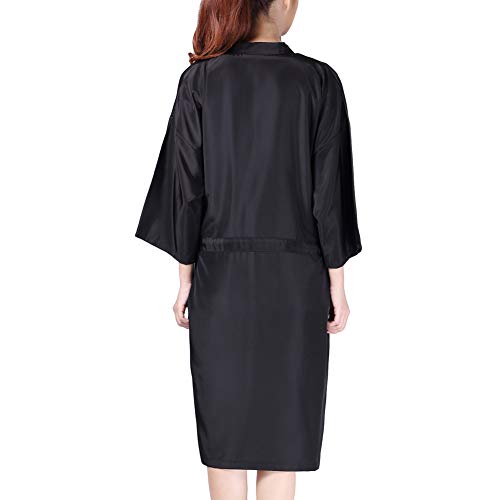 Colorfulife Salon Client Gown Robe Floral Printing Smock Kimono Hairdressing Cape Dress Beauty SPA Hotel Barber Guest Clothes Night-gown Wrap A008 (Black) - Thumbnail 3