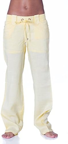 Rustsoul Women's Fluid Long Linen Pant Lemon Medium