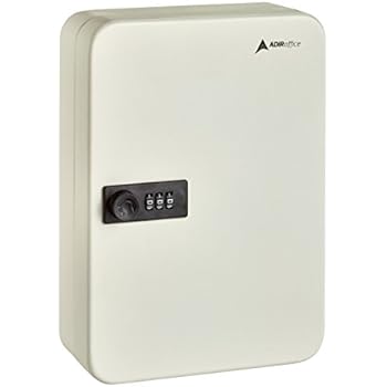 AdirOffice Key Steel Security Cabinet Box - 48 Keys Capacity - Combination Lock (White)