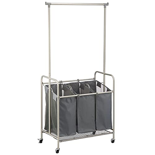 mDesign Portable Laundry Sorter with Wheels and Garment Hanging Bar