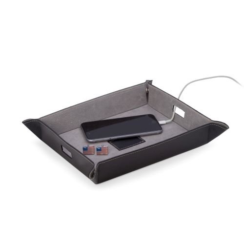 Bey Berk Large Leather Snap Valet and Charging Station Tray