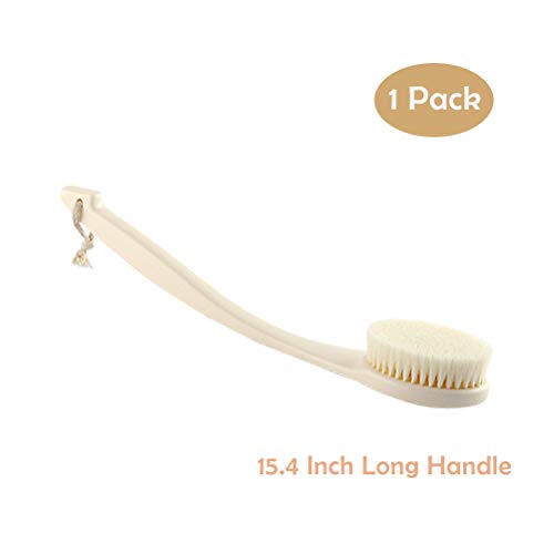 Bath Brush, Soft Long Handle Shower Scrubber&Washer for Exfoliating Self-Cleaning with Non-slip handle and Storage Strap for Hygiene by Shellvcase(Ivory White)