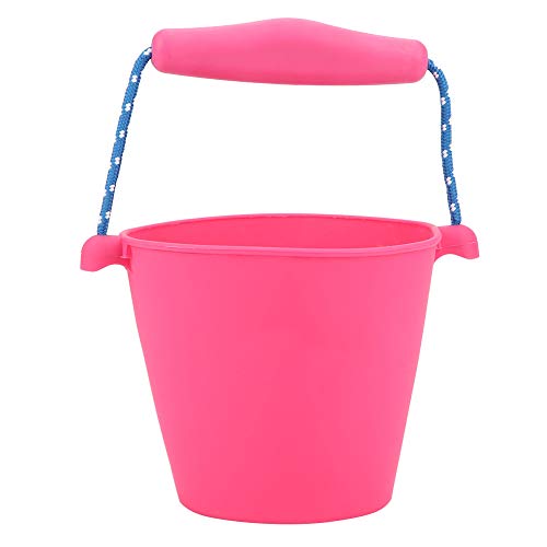 1.5L Foldable Silicone Baby Shower Bath Pour Bucket Hand-held Barrel Toys Sand and Beach Toys Bucket for Children Kids Bath Toys [Rose Red]
