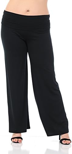 GAAM Women's Plus Size High Waist Fold-Over Modal Wide Leg Palazzo Pants Black XXXL