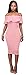 Women Sexy Off The Shoulder Ruffle Slim Fit Bodycon Cocktail Party Midi Dress Pink L