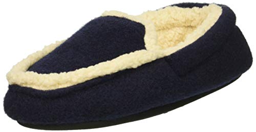 Dearfoams Boys' Kid's Plaid Moccasin with Pile Lining Slipper, Peacoat, 2-3 Medium US Little