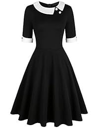 Drimmaks - Vestido de manga corta para mujer, color blanco, con cuello de pico, con botones, estilo casual