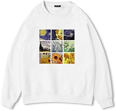 Y983yj Sweashirt Women's pullover Funny Women Hoodie Sweatshirt Harajuku Vogue casual Tops Female Clothes Van Gogh Oil Print Round Neck Plus Long Sleeve (Color : 6, Size : S)