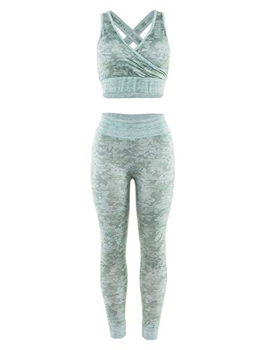 Sexyshine Women's 2 PCS Sexy Racerback Bra and Legging Tights Active Workout Sportswear Solid Yoga Set(16180GR,S) - Thumbnail 2