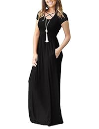 EZBELLE - Maxi vestido de manga corta con bolsillos para mujer