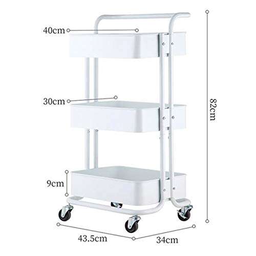 3-Tier Rolling Utility Cart, Multi-Purpose Storage Cart, Trolley Cart with Handles and Roller Wheels Craft Cart, Easy Assembly, for Office, Home, Kitchen, Bedroom, Bathroom (White with Handle) - Thumbnail 7