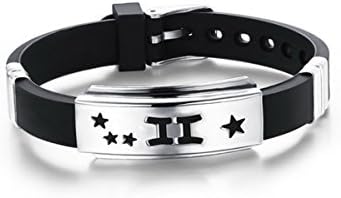 Mens Womens Silicone Stainless Steel Zodiac 12 Constellation Adjustable Buckle Bracelet Punk Gift