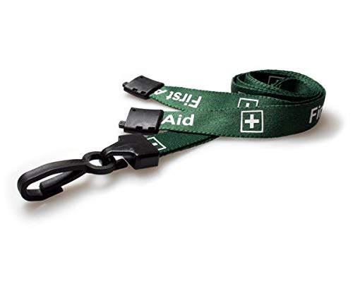 Green First Aid Lanyards for First Aiders with Safety Break and Plastic Clip - Pack of 100