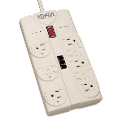 TRIPPLITE TLP808TEL TLP808TEL Surge Suppressor, 8 Outlets, 8 ft Cord, 2160 Joules, Light Gray