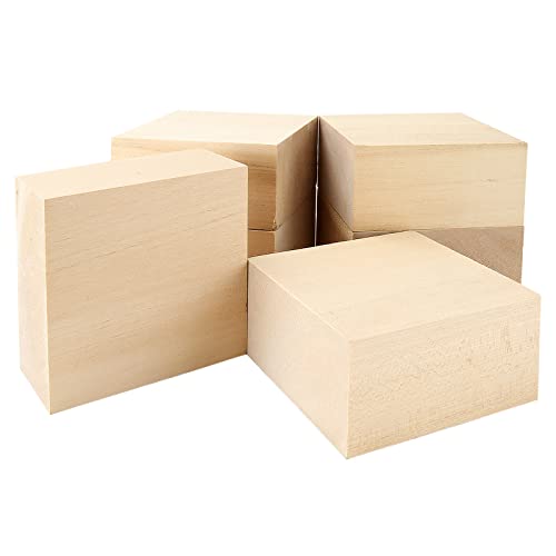 QTLCOHD 6 Pcs 4 x 4 x 2 Inch Basswood Carving Blocks, Unfinished Bass Wood Block for Wood Carving Crafts, Whittling Wooden Blocks for Beginner to Expert
