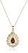 18k Yellow Plated Sterling Silver Genuine Garnet and Diamond Accent Filigree Teardrop Pendant Necklace, 18