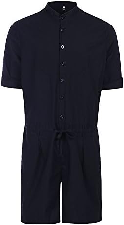 Jinshida Men's Short Sleeve Leisure Drawstring Waist Jumpsuit Overalls Short Pants Black_1 M