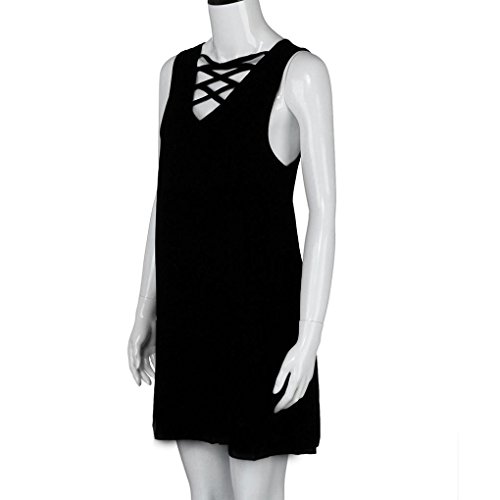 Women Dress Plus Size,Clearance! AgrinTol Women Summer Sleeveless Loose V-Neck Cross Chiffon Dress (3XL, Black)