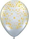 Single Source Party Supplies - 11" Stars Around Diamond Clear (Gold Stars) Latex Balloons Bag of 10