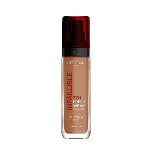 LOreal Paris Make-up, Wasserfest und langanhaltend, Fluessige Foundation mit LSF 25, Infaillible 32H Fresh Wear Make-up, Nr. 365 Deep Golden, 30 ml