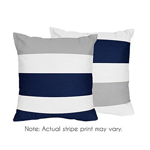Sweet Jojo Designs 2-Piece Navy Blue, Gray and White Decorative Accent Throw Pillows for Stripe Collection