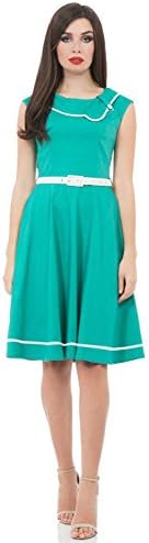 Voodoo Vixen Rockabilly 50's Retro Neckline Green Lorna Flair Dress (XL)