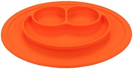 Kids One-piece Silicone Baby Placemat Smiley Face Round Non Slip With Built in Plate Bowl Tray Fits Most Highchair Trays, Dishwasher, Microwave Safe, FDA Approved BPA Free