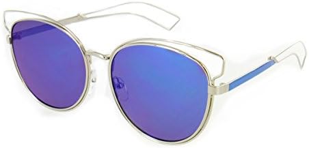 Aloha Eyewear Women's "Infinity" Flat Cateye 55mm Sunglasses w/ Iridescent Lens (Blue and Silver)