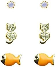 TdZ Multi Earrings Set of 3 - Fish &amp; Cats (Orange)