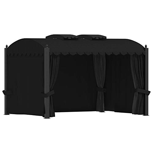 Gartenpavillon, Pavillon mit Vorhängen für Abendessen, Grillabende, Familienfeiern, 3 x 4 m, Schwarz – Bild 8