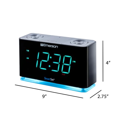 Emerson Smartset Alarm Clock Radio with Bluetooth Speaker with USB Port for iPhone/iPad/iPod/Android and Tablets, 1.4