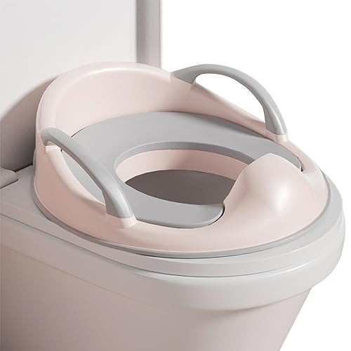 Potty Training Seat, Toddlers Toilet Training Seat with Detachable Soft Cushion, Sturdy Handle and Backrest, Toilet Seat with Baby Splash Guard for Toddlers and Kids, Fit Round Oval Toilet