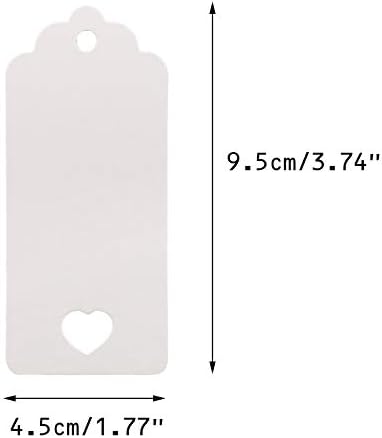jijAcraft White Tags,100PCS Gift Tags for Crafts and Christmas,4.5x9.5cm Lovely Hollow Heart Wedding Favour Tags with 30M Jute Twine - Image 3