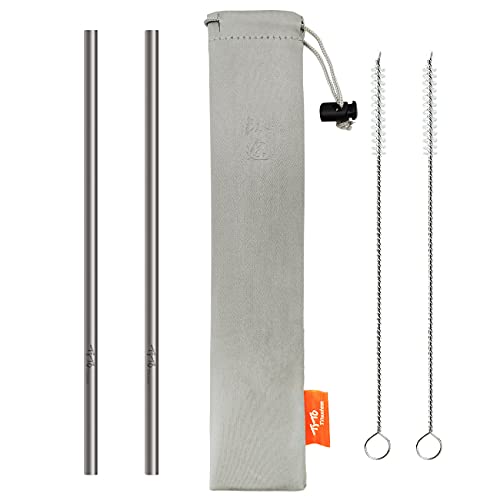 TiTo 2Pcs Titanium Metal Straw Reusable Colorful Ultralight Drinking Straws with Cleaning Brush and Bag for Smoothie, Milkshake, Cocktail and Hot Drinks(Titanium,Straight)
