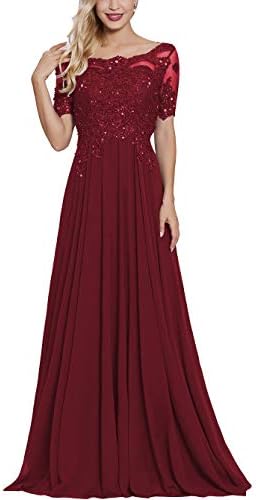 Lace Applique Beaded Mother of The Bride Dresses Long with Sleeves Bateau Neck Maxi Formal Evening Gown