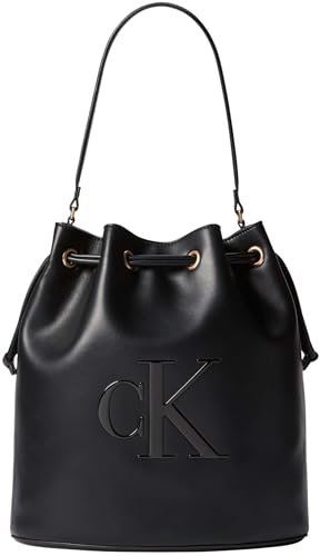 Bolso Satchel Mujer Bold Large Bucket con cierre de cordón ajustable, Negro (Black), Talla Única