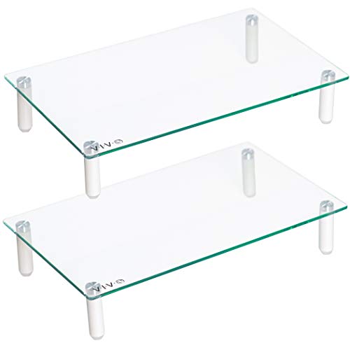 VIVO Dual Glass Ergonomic Universal 15.7 inch Tabletop Monitor Risers | Mid-Sized Desktop Stands for Computer Monitor, TV, Laptop, Notebook, and More (STAND-V000TP)