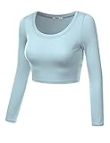 J.TOMSON Womens Basic Long Sleeve Round Neck Solid Slim Fit Crop Top