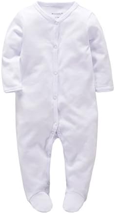 BUAAM Baby's Organic Cotton Coverall Jumpsuit Winter Sleep n Play Footie 9-12 Months Unisex-White